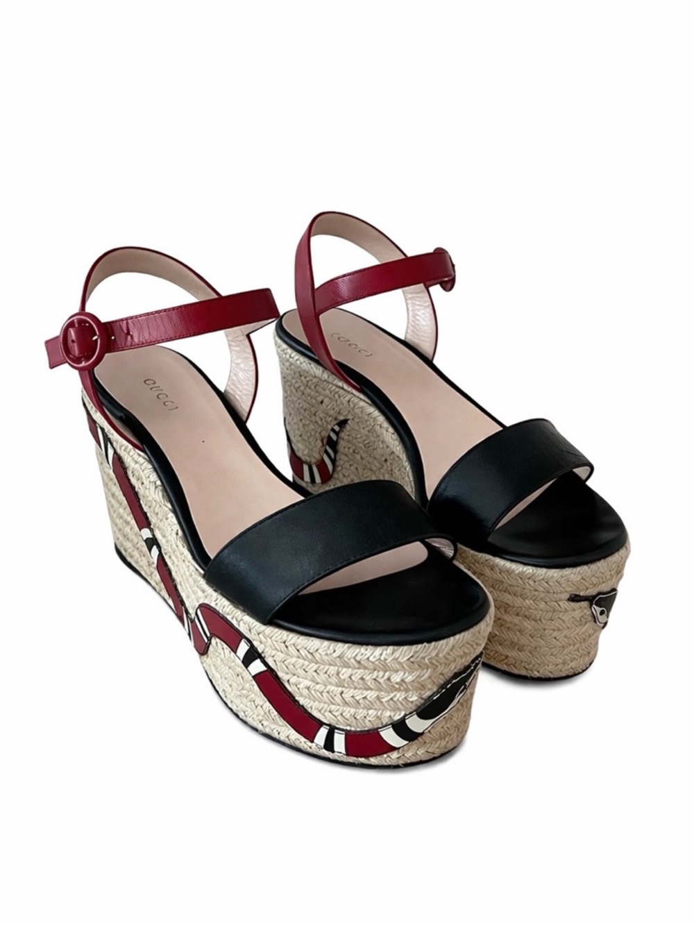 Gucci Snake Raffia Platform Espadrille Sandals - Size 37 1/2 - Picture 3 of 4